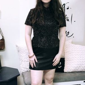 Vintage Black Tie Oleg Cassini Beaded Zip-Up Top